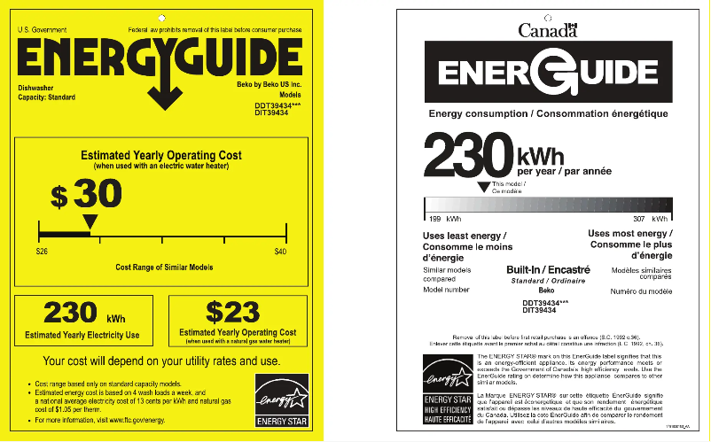 Page 1 de la notice Label énergétique Beko DIT39434