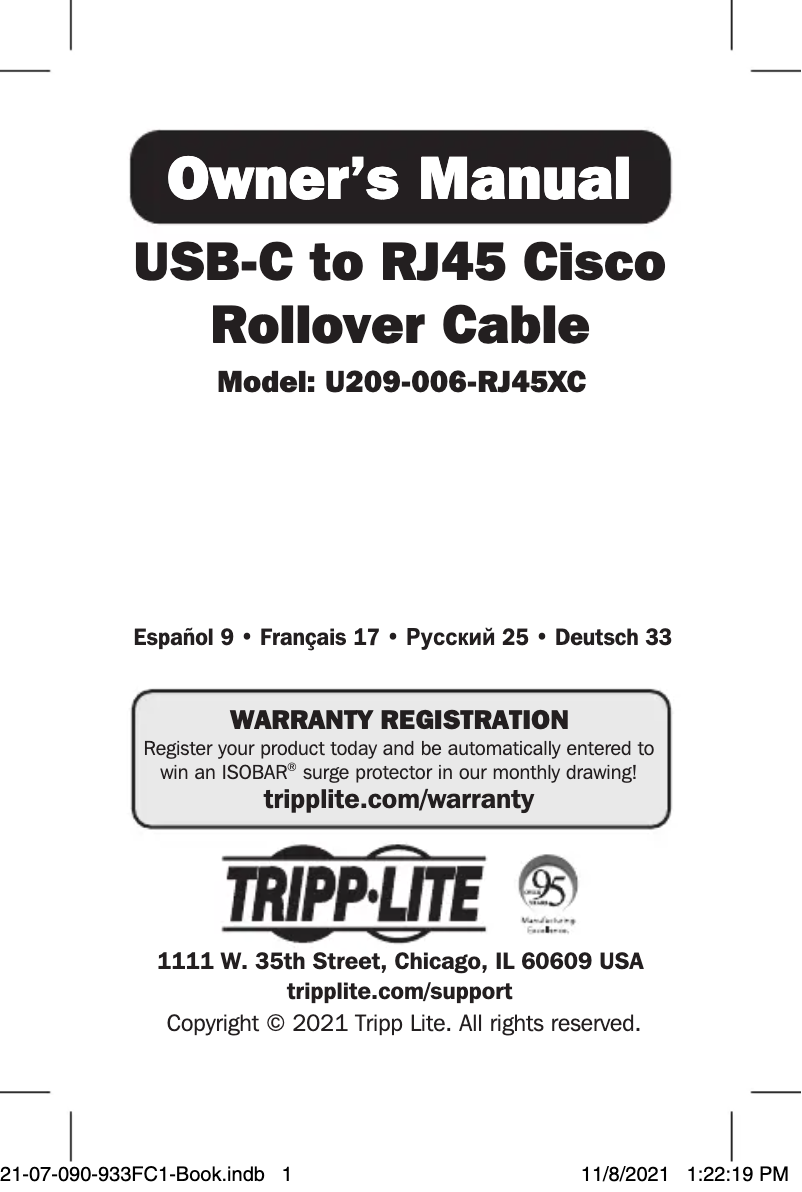 Page n°1 - Manuel utilisateur Tripp Lite U209-006-RJ45XC