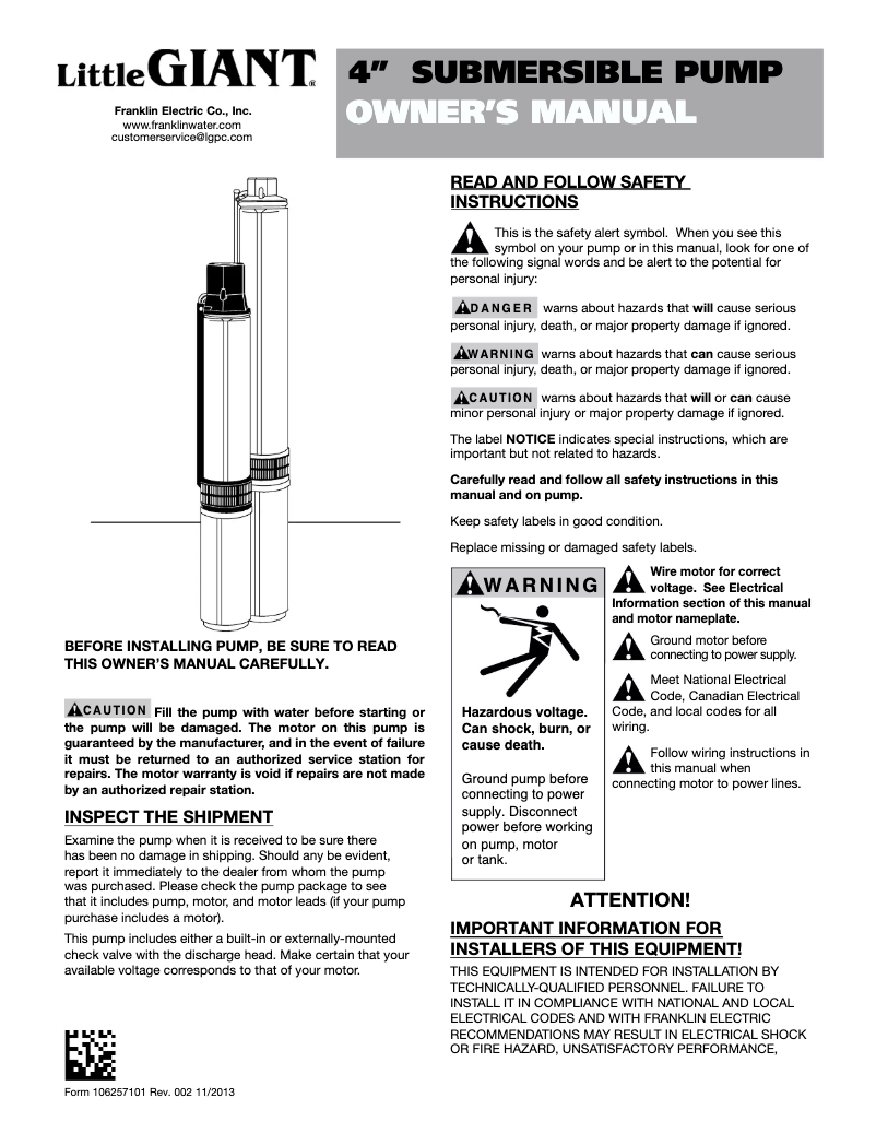 Page 1 de la notice Manuel utilisateur Little Giant W16G07S8-32P