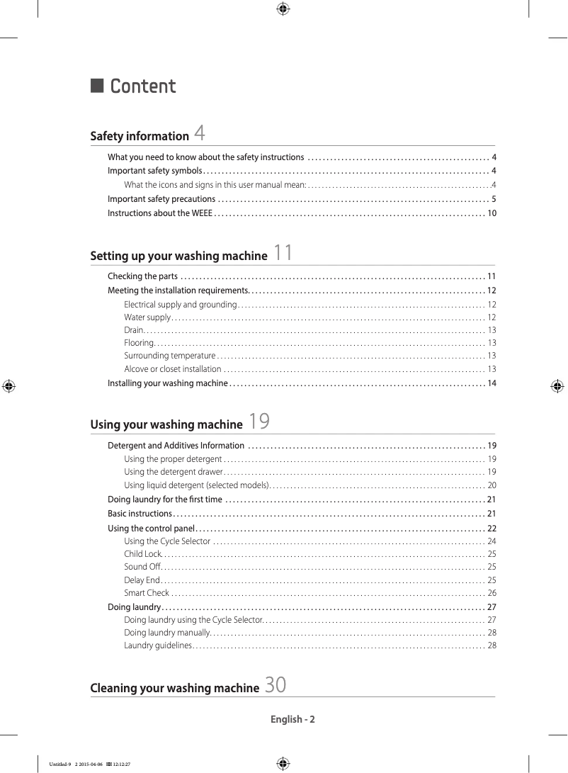 Page n°1 - Guide d'installation Samsung WF70F5E5W2W/LE