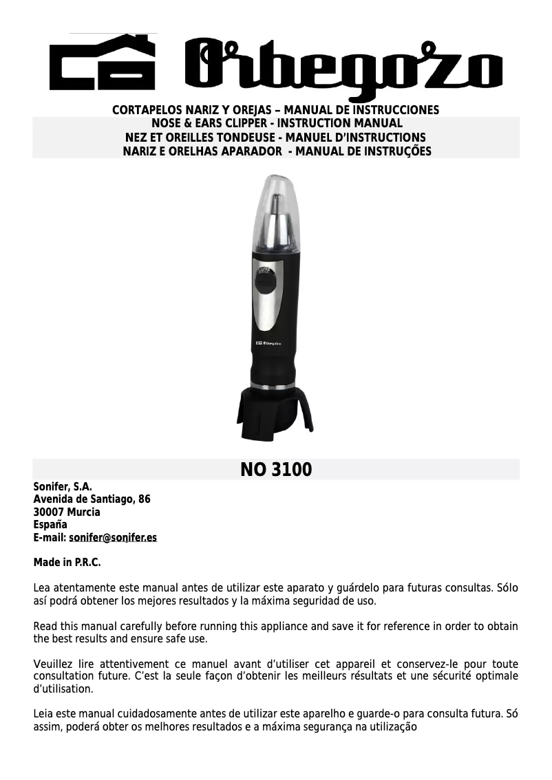 Page 1 de la notice Manuel utilisateur Orbegozo NO 3400