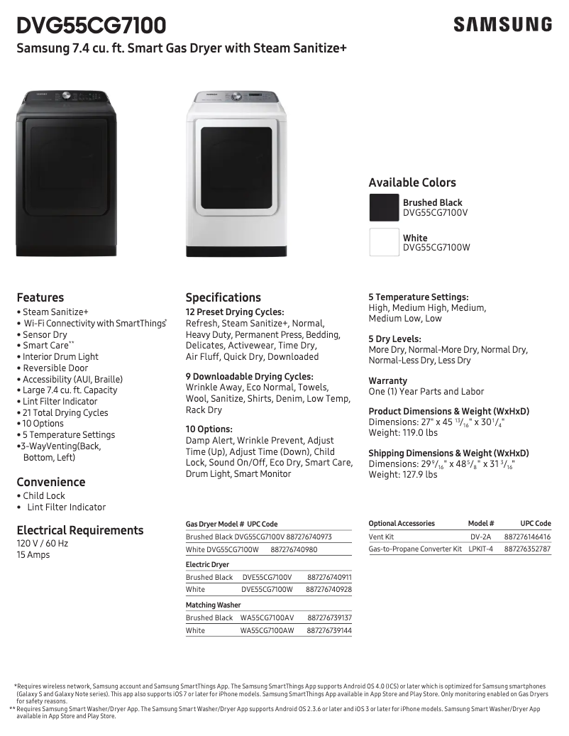 Página 1 del manual Ficha técnica Samsung DVG55CG7100V