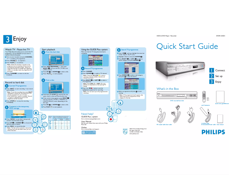 Page 1 of the manual Quick Start Guide Philips DVDR5350H
