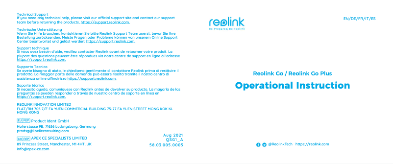 Page n°1 - Guide de démarrage rapide Reolink Go