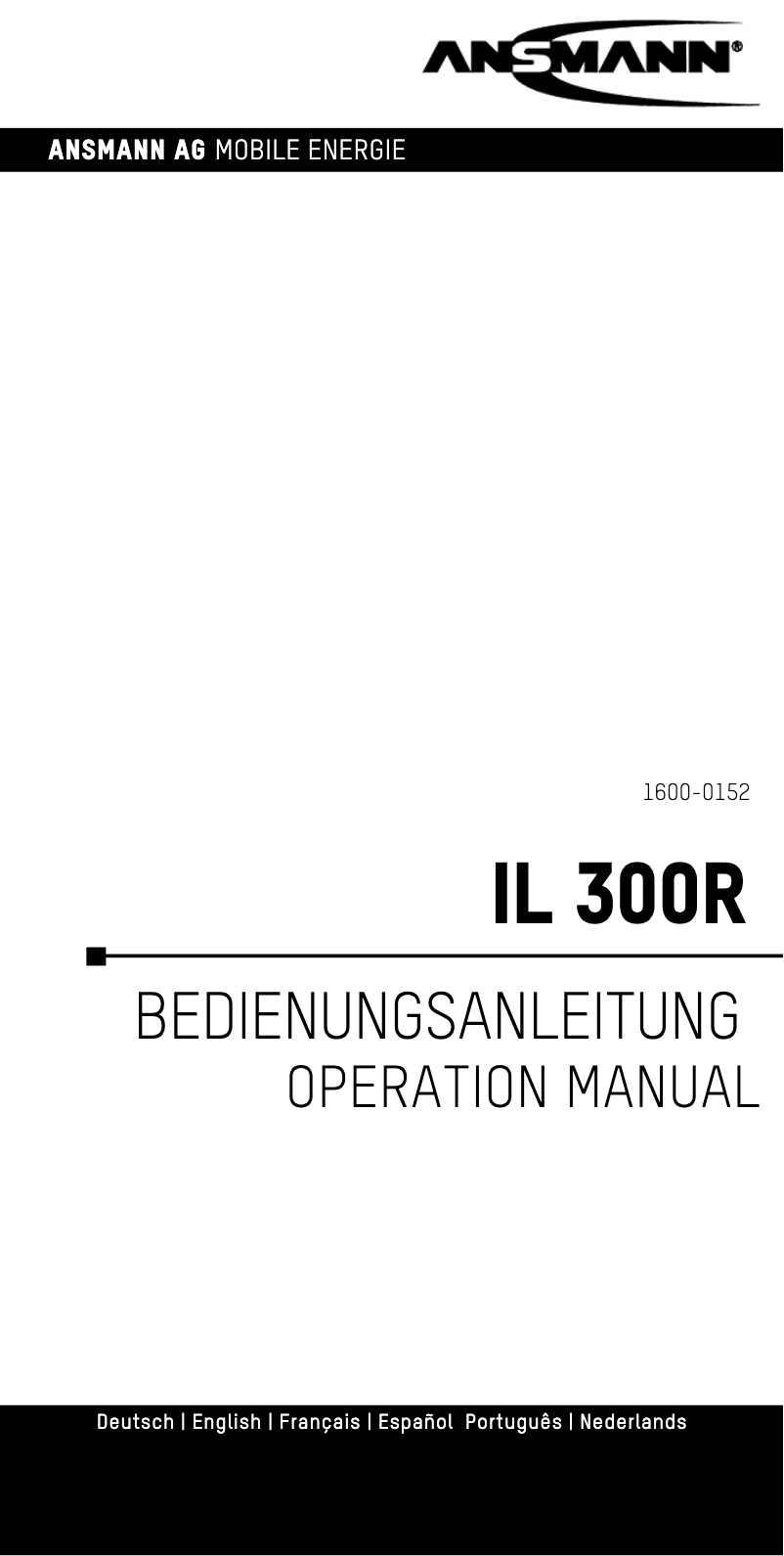 Page n°1 - Manuel utilisateur Ansmann IL 300R
