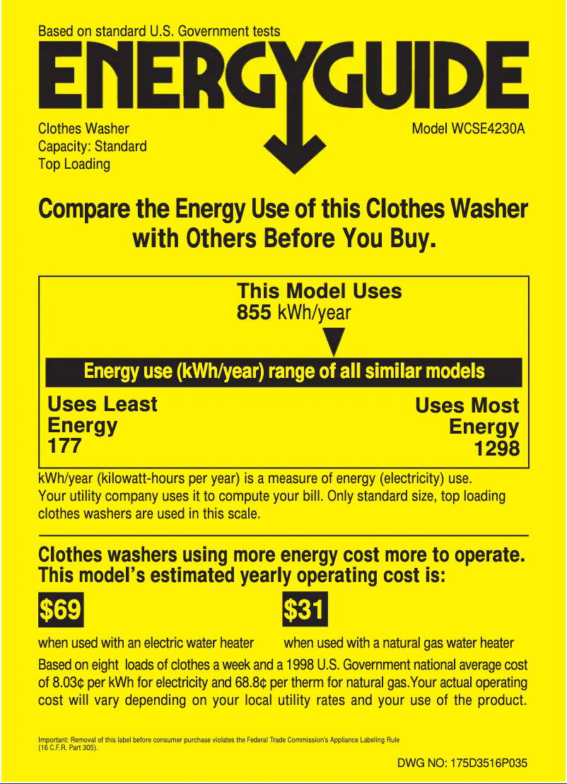 Page n°1 - Label énergétique GE WCSE4230AWW