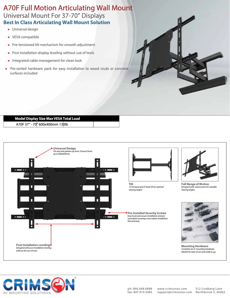 Page 1 de la notice Fiche technique Crimson A70F