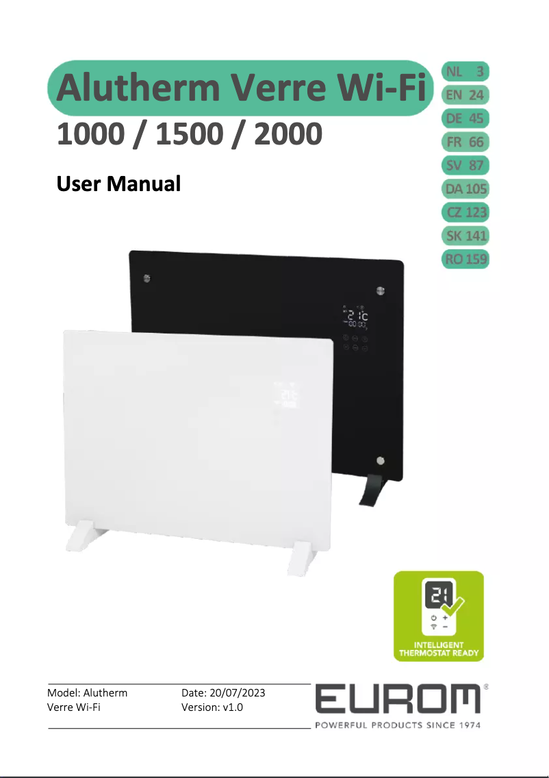 Page 1 de la notice Manuel utilisateur Eurom Alutherm Verre 2000 Wifi