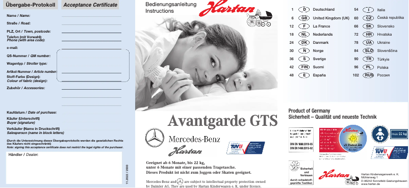 Page 1 de la notice Manuel utilisateur Hartan Avantgarde GTS