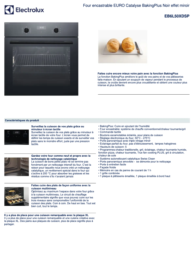 Page 1 de la notice Fiche technique Electrolux EB6L50XDSP