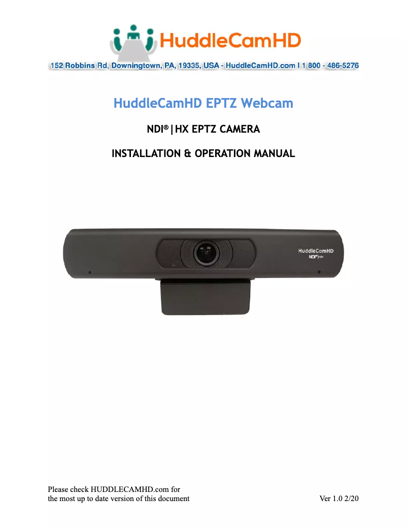 Page 1 de la notice Manuel utilisateur HuddleCamHD HC-EPTZ