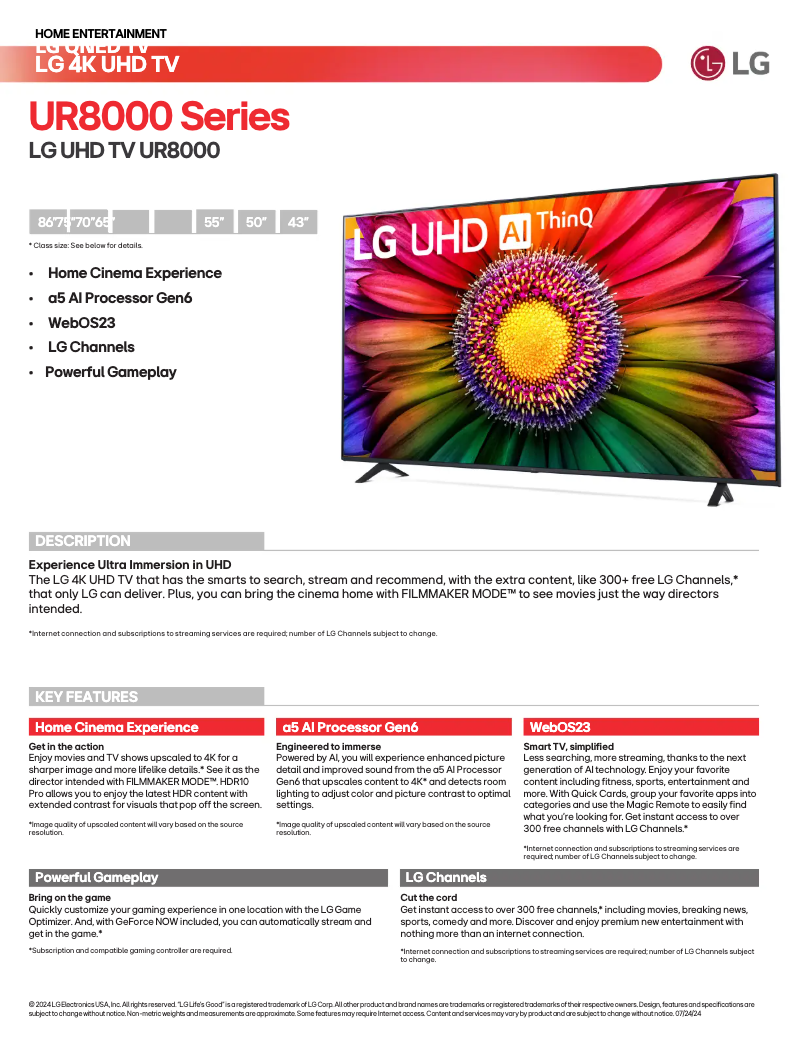 Page n°1 - Fiche technique LG 70UR8000AUA