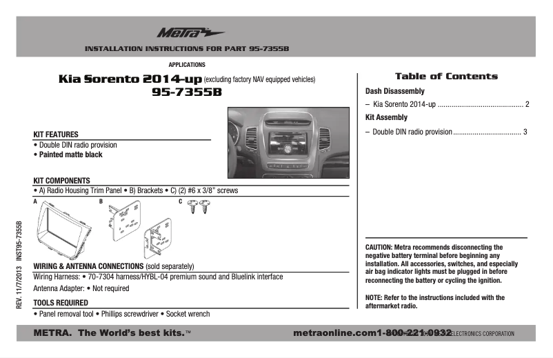Page n°1 - Guide d'installation Metra 95-7355B