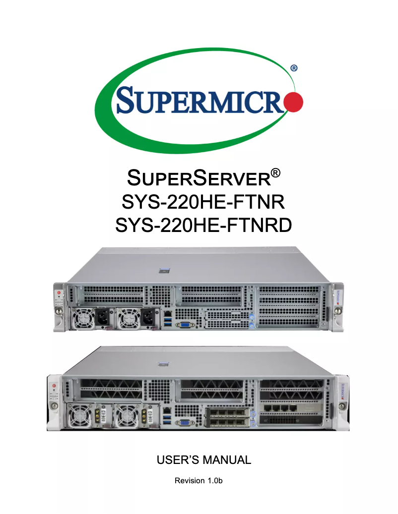 Image de la première page du manuel de l'appareil SuperServer SYS-220HE-FTNRD