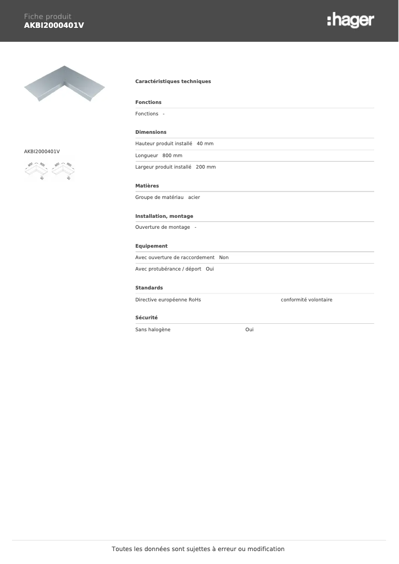 Page 1 de la notice Manuel utilisateur Hager AKBI2000401V