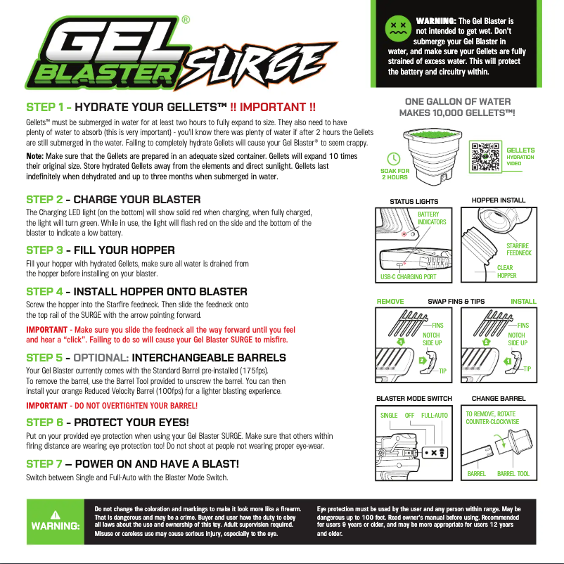 Page 1 de la notice Manuel utilisateur Gel Blaster Surge