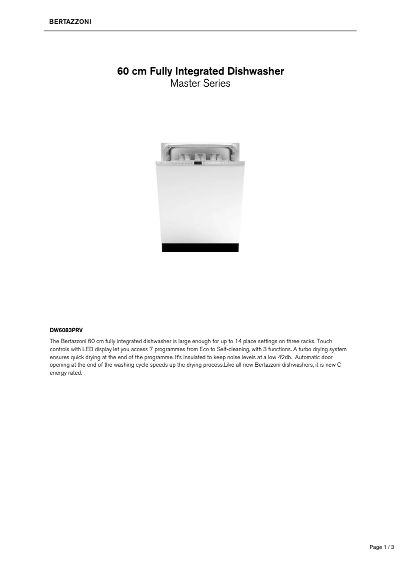Page 1 de la notice Fiche technique Bertazzoni DW6083PRV