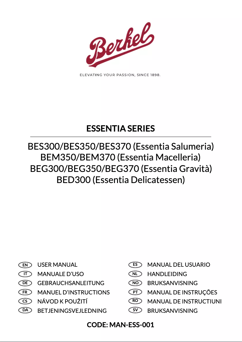Page n°1 - Manuel utilisateur Berkel Essentia Macelleria BEM370
