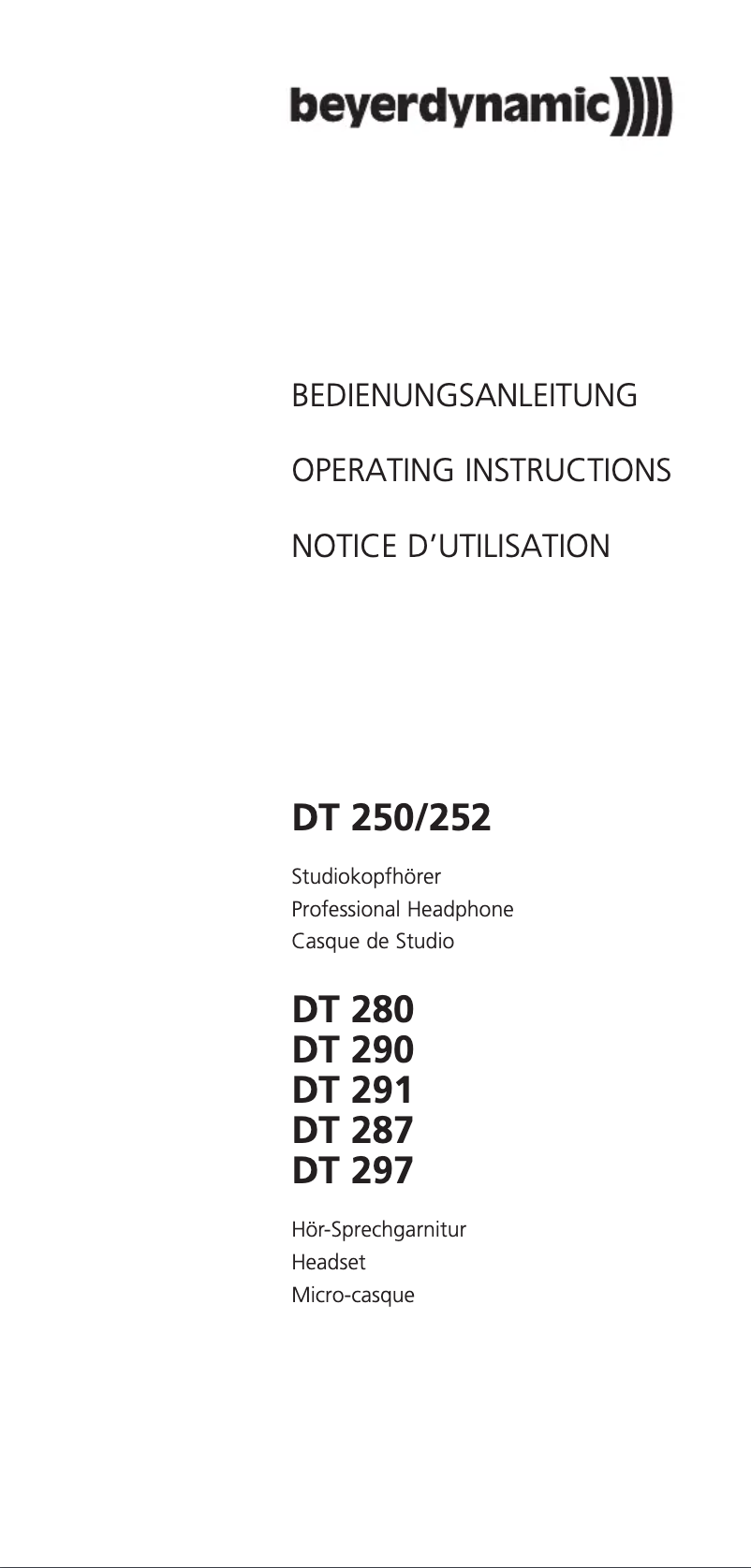 Page n°1 - Manuel utilisateur Beyerdynamic DT 252