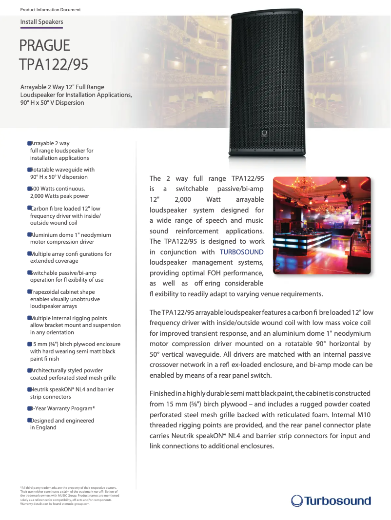 Page n°1 - Fiche technique Turbosound Prague TPA122/95