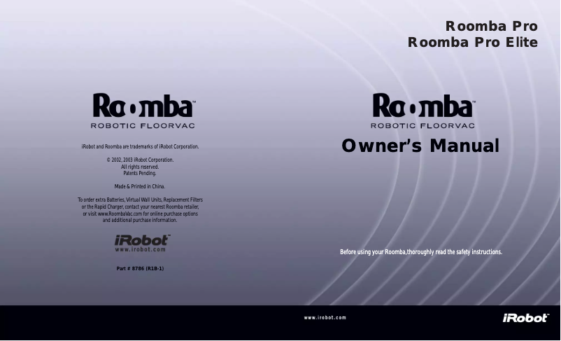 Page n°1 - Manuel utilisateur iRobot Roomba Pro