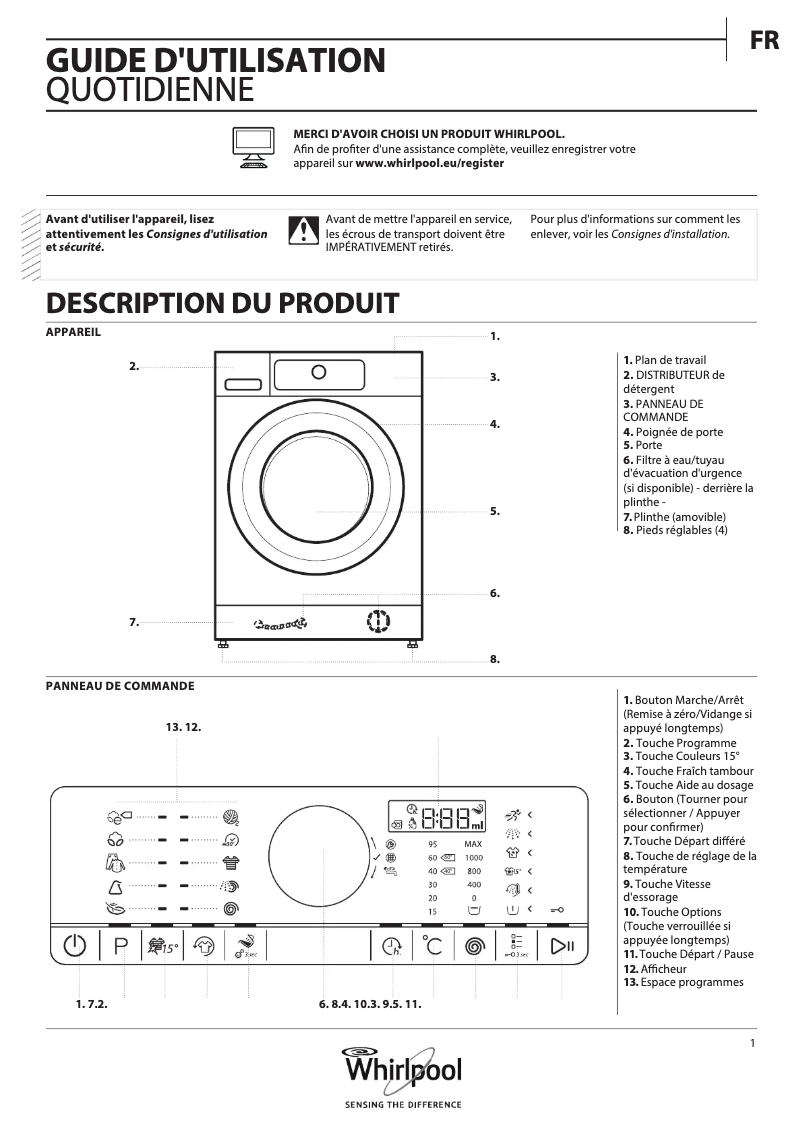 Page n°1 - Manuel utilisateur Whirlpool FSCR 80421