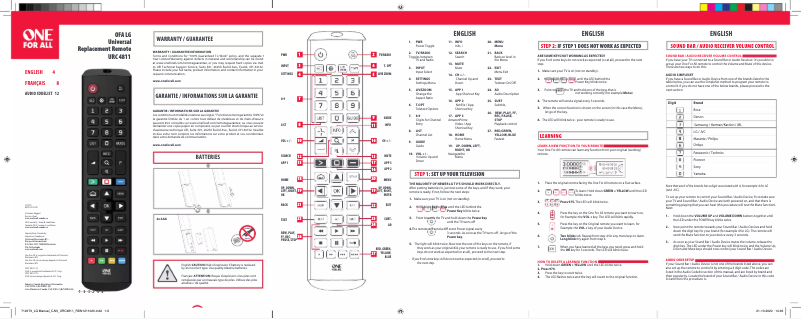Page 1 de la notice Manuel utilisateur One for all URC 4811