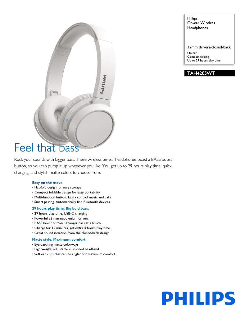 Page n°1 - Fiche technique Philips TAH4205
