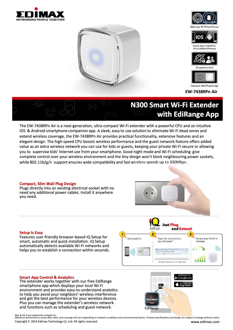 Page 1 de la notice Fiche technique Edimax EW-7438RPN AIR
