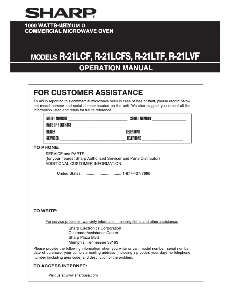 Page 1 de la notice Manuel utilisateur Sharp R-21LTF