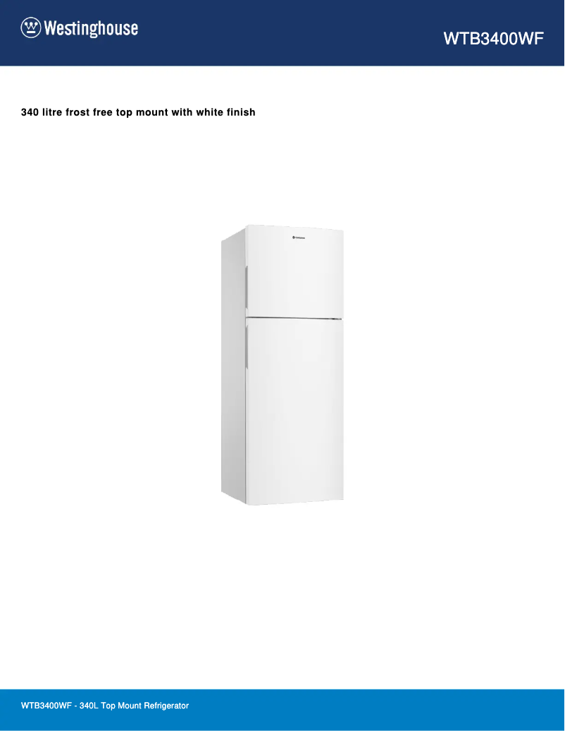 Page 1 de la notice Fiche technique Westinghouse WTB3400WF