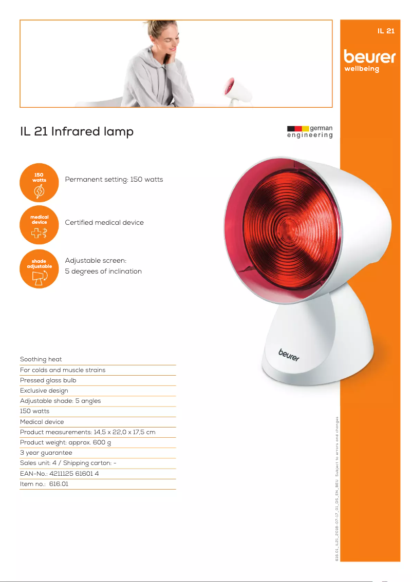 Page 1 de la notice Fiche technique Beurer IL 21
