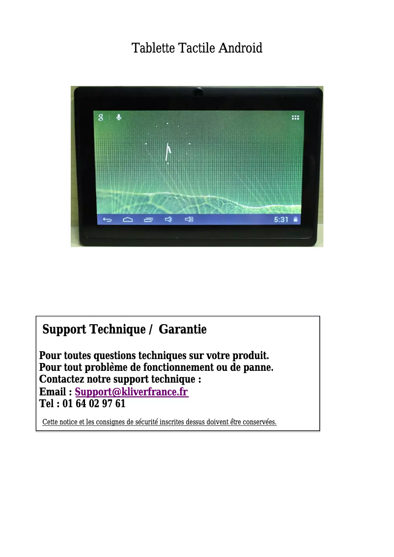 Image de la première page du manuel de l'appareil Klipad 7