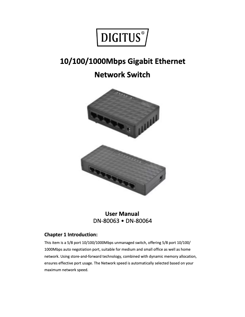 Page 1 de la notice Manuel utilisateur Digitus DN-80063