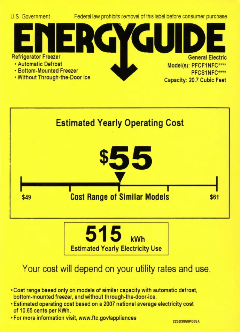 Page n°1 - Label énergétique GE Profile PFCF1NFCWW