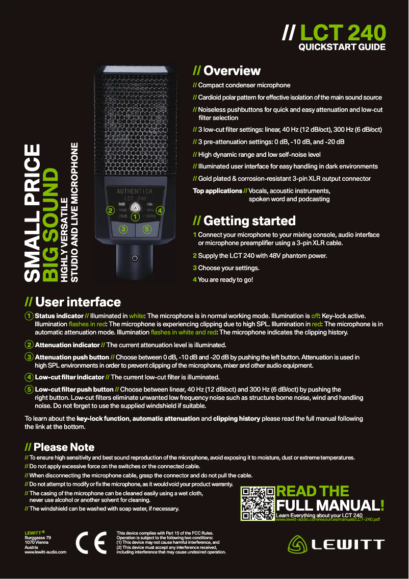 Página 1 del manual Manual de usuario Lewitt LCT 240