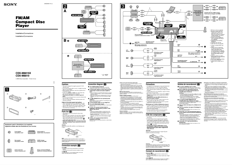 Page 1 de la notice Guide d'installation Sony CDX-M8815X