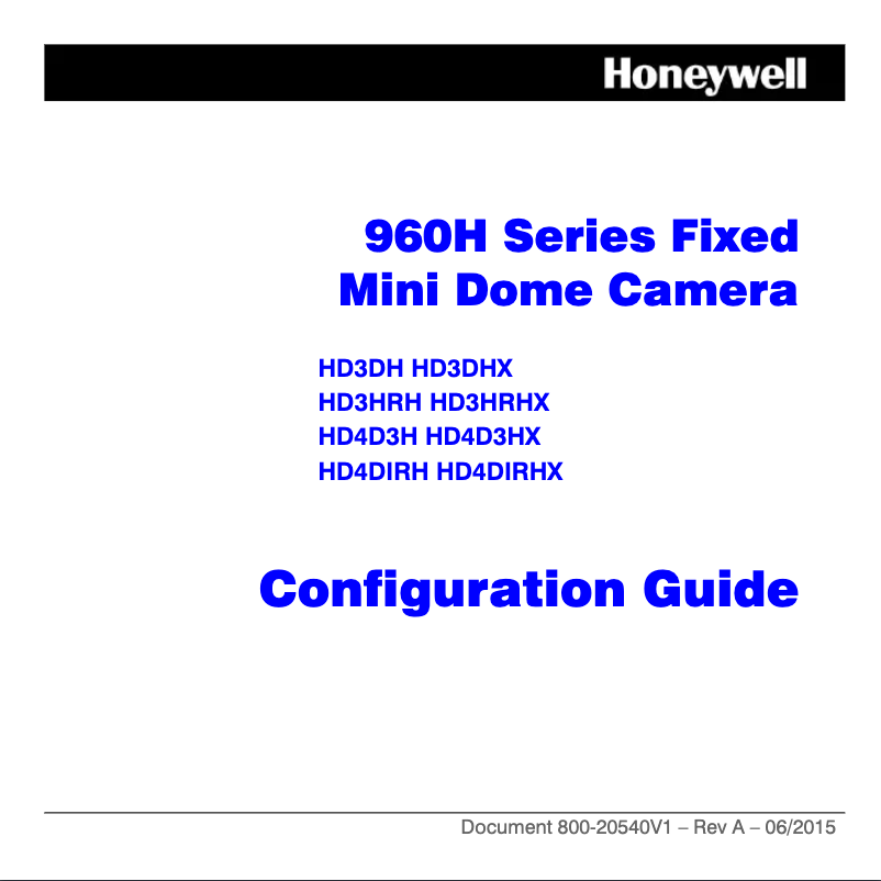 Page n°1 - Manuel utilisateur Honeywell 960H