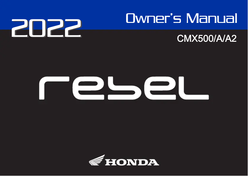 Image de la première page du manuel de l'appareil Rebel 500 (2022)