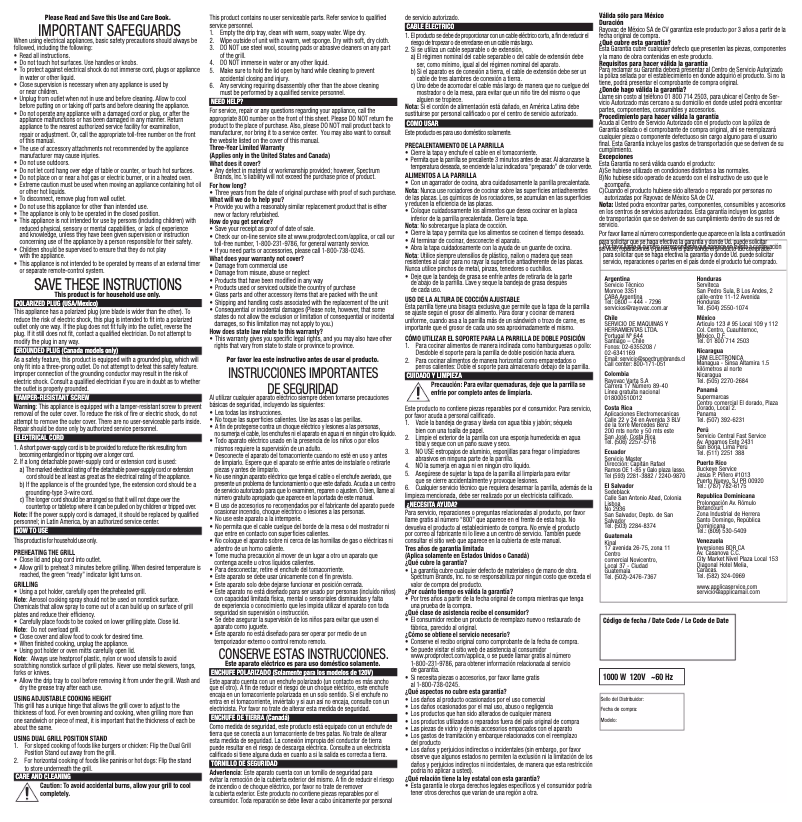 Página 1 del manual Manual de usuario George Foreman GR2060B