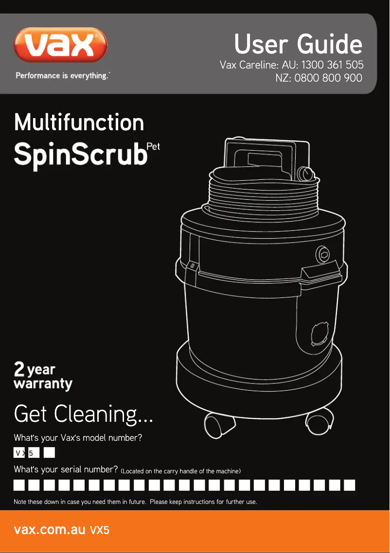 Page n°1 - Manuel utilisateur Vax Spinscrub Pet VX5