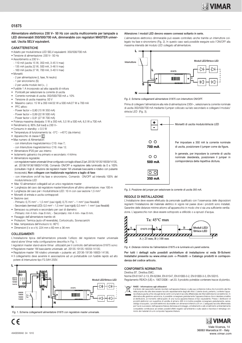 Page 1 de la notice Instructions / montage Vimar 01875