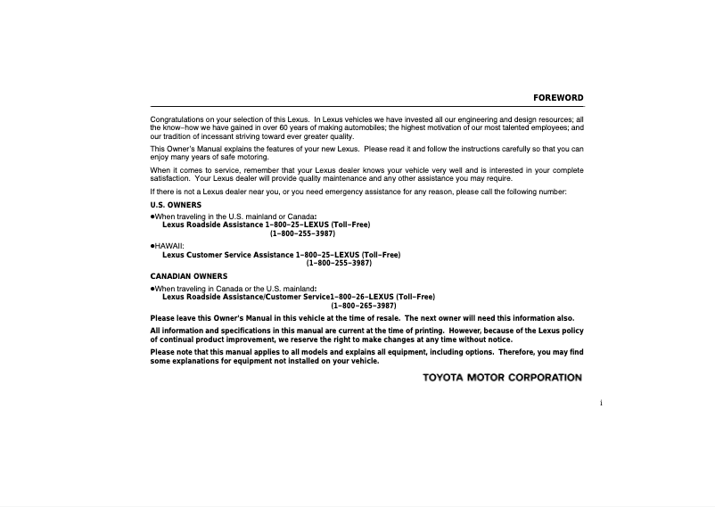 Página 1 del manual Manual de usuario Lexus LS 430 (2005)