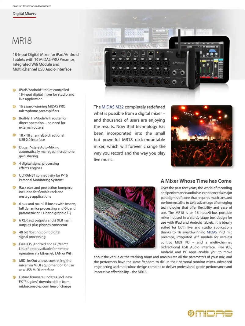 Page n°1 - Fiche technique Midas MR18
