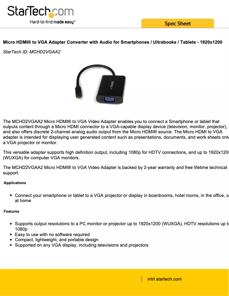 Image de la première page du manuel de l'appareil HD2VGAA2