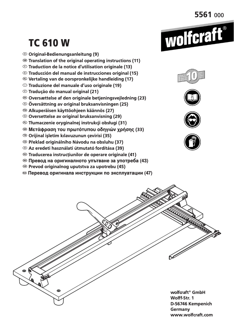Page n°1 - Manuel utilisateur Wolfcraft TC 610 W