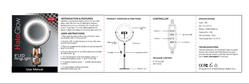 Page 1 de la notice Manuel utilisateur On Air Halo Glow