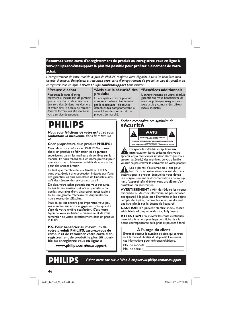 Page n°1 - Manuel utilisateur Philips DVP3140