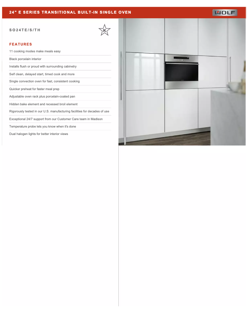 Page 1 de la notice Fiche technique Wolf E Series SO24TESTH