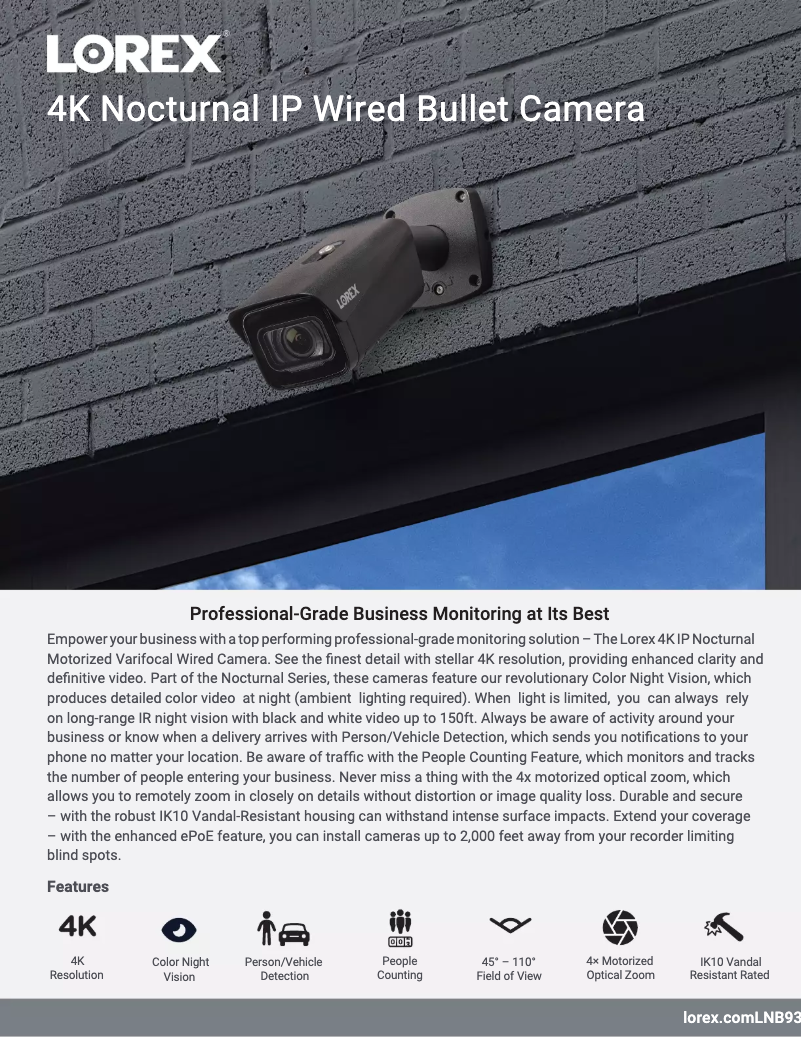 Page 1 de la notice Fiche technique Lorex LNB9383